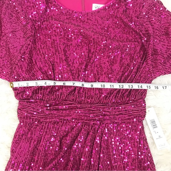ELIZA J Hot Pink Sequin Long Sleeve Mini Dress Formal Cocktail Party‎ Size 6 New - Picture 13 of 15